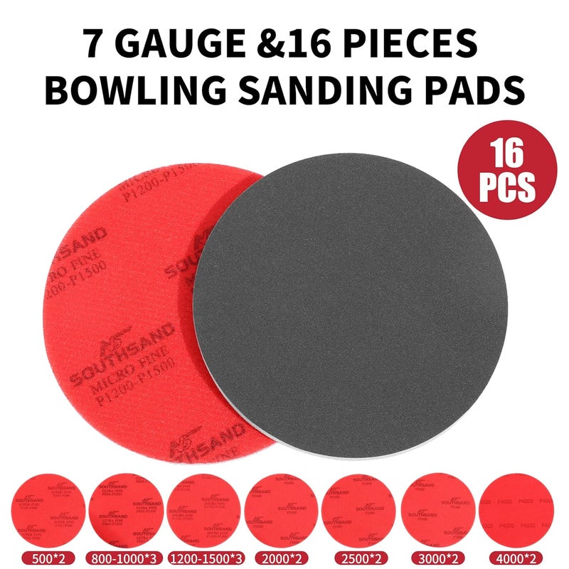 GSSHBR 16 Pack Bowling Sanding Pads Bowling Accessories Bowling Ball Sanding Sand Pads Resurfacing Polishing Cleaning Kit, Grit 500, 800, 1000, 1200, 1500, 2000, 2500, 3000，4000 - Image 2